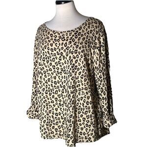 Chicos Top Women's Extra Large 3 Black Brown Animal Print Leopard